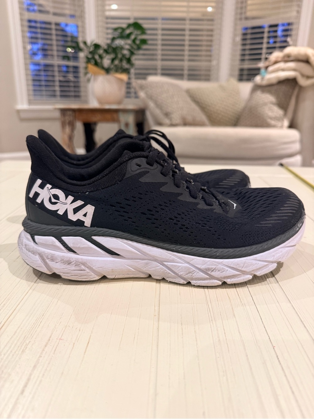 Hoka womens Black and White Athletic Running Shoes